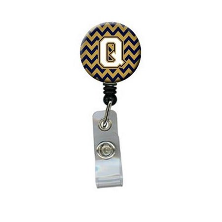 CAROLINES TREASURES Letter Q Chevron Navy Blue and Gold Retractable Badge Reel CJ1057-QBR